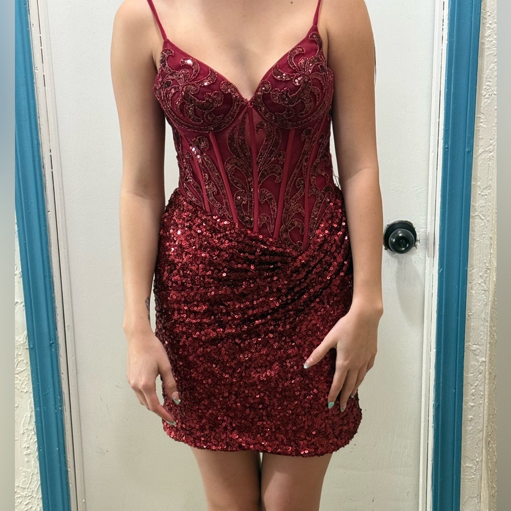Elegant Burgundy Sequin Mini Dress